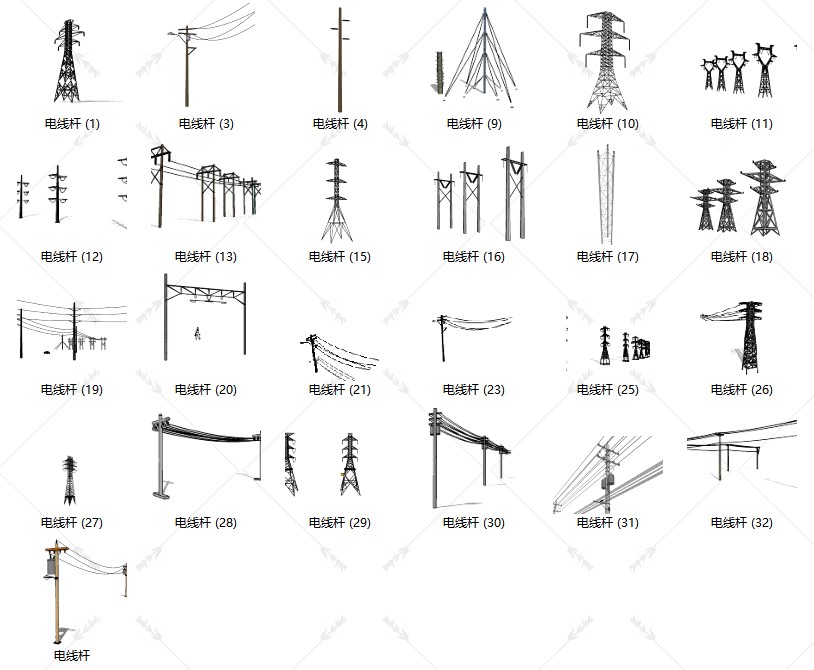 高压线_电线杆SU模型下载-1