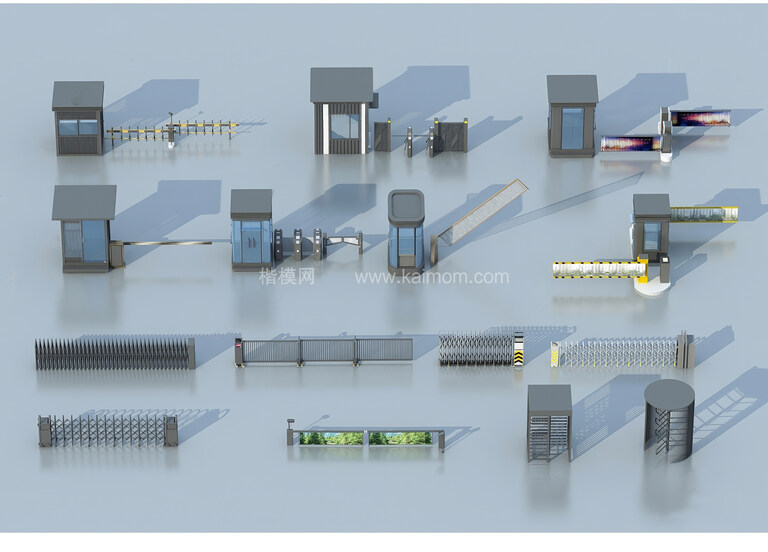 大门_岗亭_道闸SU模型下载-1