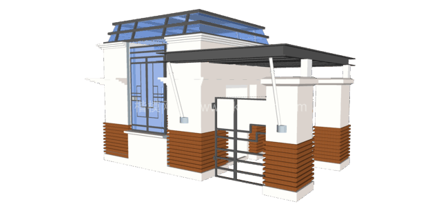 大门_岗亭_道闸SU模型下载-1