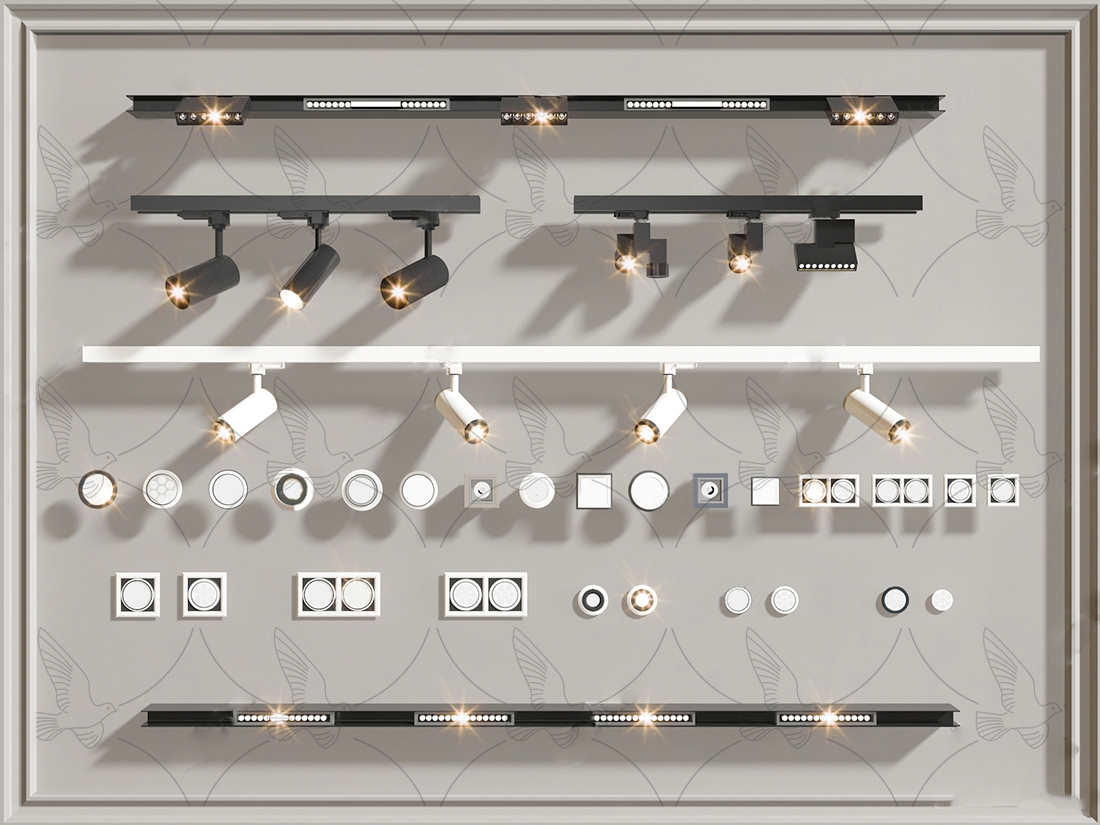 轨道射灯筒灯3D模型-1